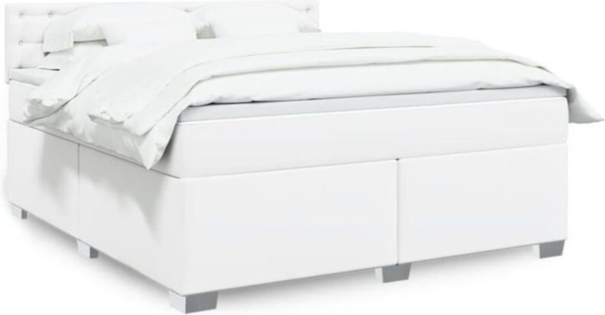 Vidaxl Boxspringbett mit Matratze in Weiß aus Kunstleder, B/T/H: 180 x 200 x 100,5 cm - Bild 1