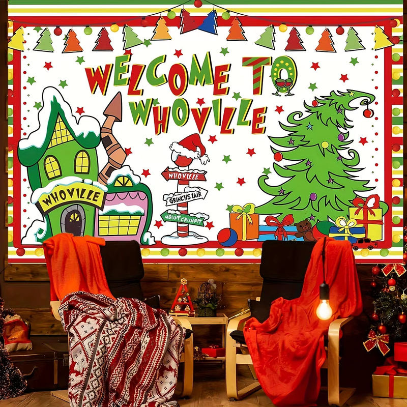 Weihnachtshintergrund Whoville in Weiß als rechteckige Textil-Dekoration - Bild 4