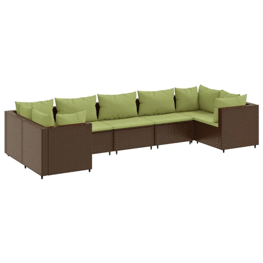 vidaXL 7-tlg Garten-Lounge-Set in L-Form aus braunem PE-Rattan mit Polsterkissen und pulverbeschichtetem Stahlgestell - Bild 2