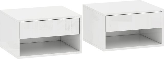 Aosom 2er-Set wandmontierte Nachttische in Weiß mit Schublade und Ablage, moderner Stil, B: 37 cm, T: 32 cm, H: 21 cm - Bild 1