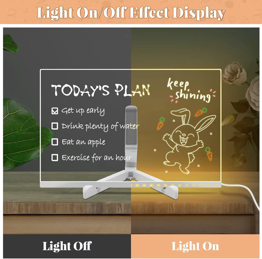 Diy Message Board aus transparentem Glas als LED Nachtlicht zum Bemalen und Löschen für kreative Notizen und Zeichnungen - Bild 3