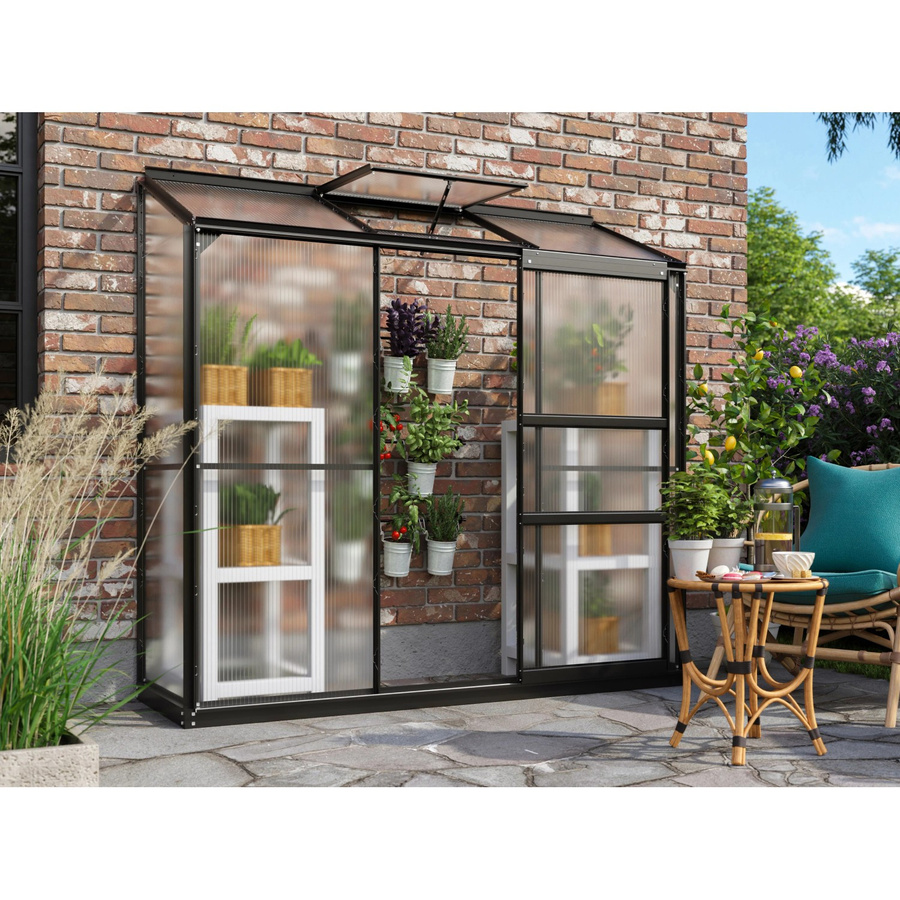 Vitavia Anlehn-Gewächshaus Ida 1300 in Schwarz mit 1,3 m² Fläche und 4 mm HKP-Verglasung - Bild 2