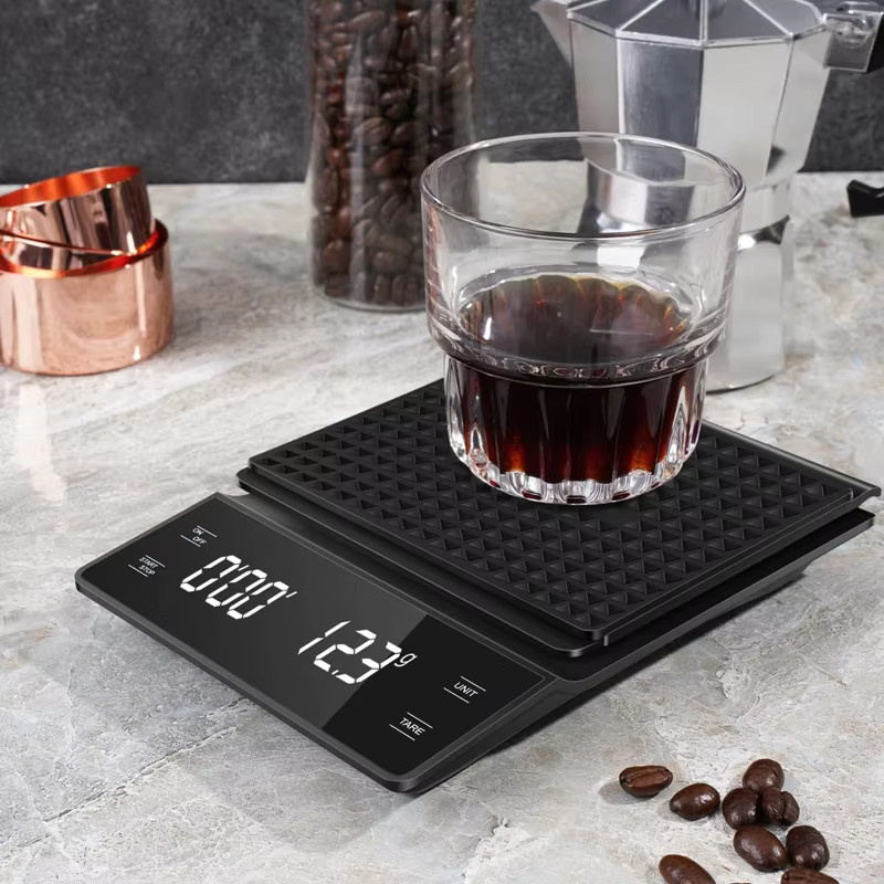 Digitale Kaffeewaage kebidumei mit Timer und LED-Display in Schwarz, hochpräzise Küchenwaage für Espresso bis 3 kg - Bild 2
