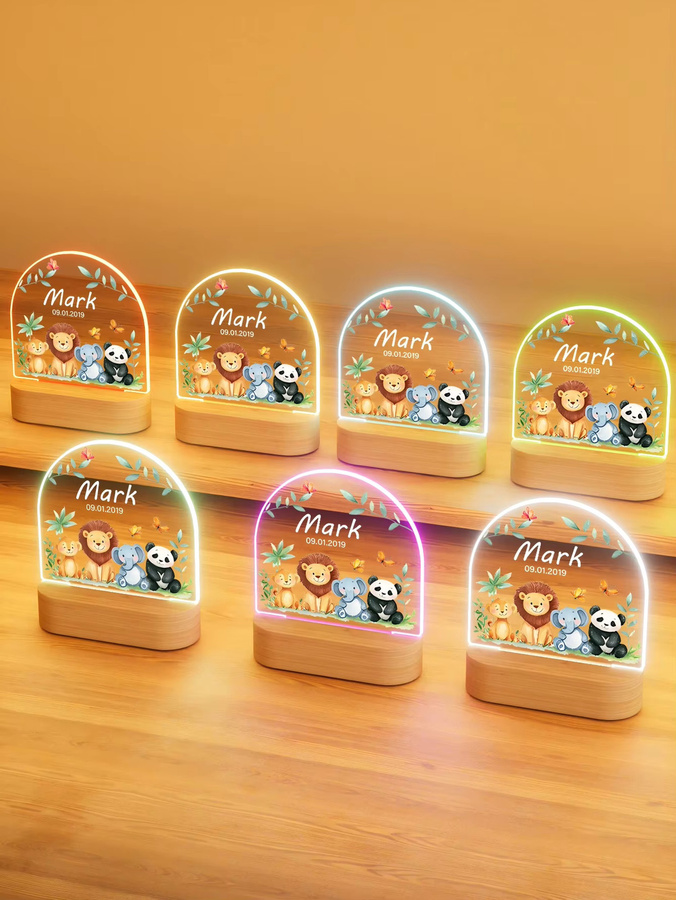Personalisierbares 3D LED Nachtlicht mit Tierthema und warmweißem Licht für Kinderzimmer, Mehrfarbig - Bild 2