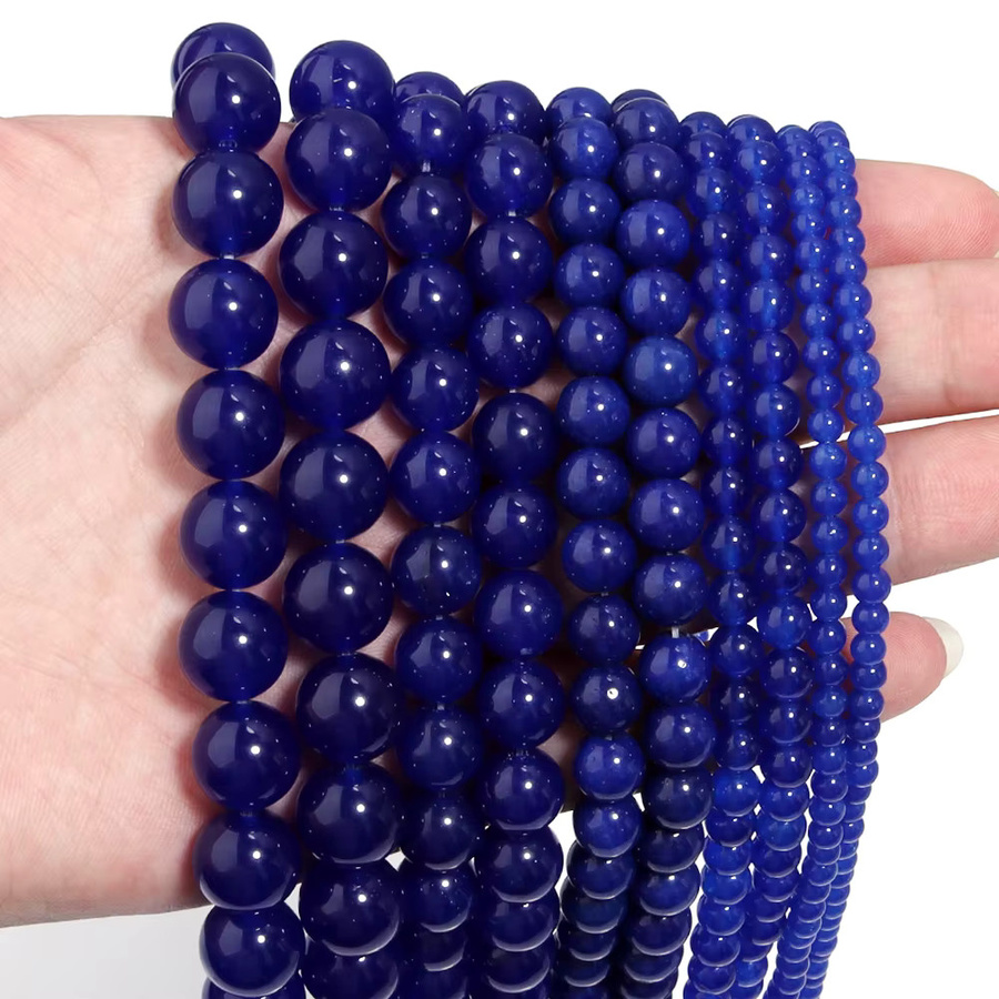 Chalcedon-Steinperle, dunkelblau, rund, Unisex - Bild 3