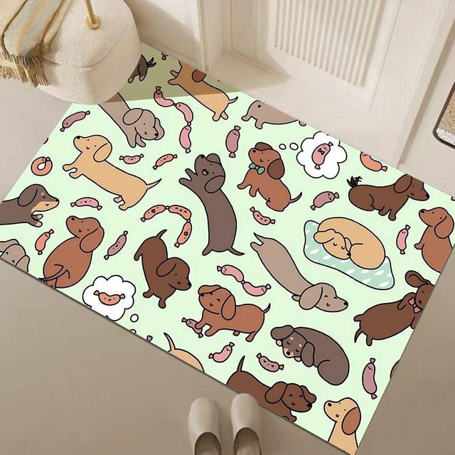 Saugfähige Kieselgur Fußmatte mit Cartoon Hund Motiv, rutschfest und modern, B/T: 60 x 40 cm, Mehrfarbig - Bild 1
