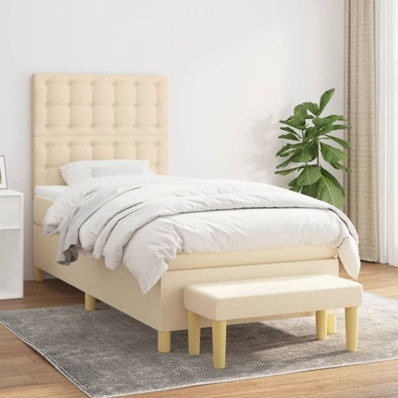vidaxl Boxspringbett mit Matratze in Beige aus Stoff, B/T/H: 90 x 190 x 128 cm - Bild 1