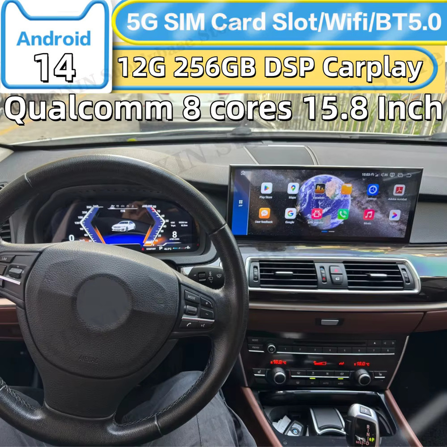 Aotsr Android 14 Multimedia-Player mit GPS-Navigation für BMW 5GT F07 535GT 555GT (2009-2017), Qualcomm, Schwarz - Bild 1