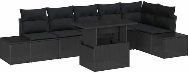 vidaXL Garten-Sofa-Set 7-teilig in Schwarz aus Poly Rattan mit Stauraum und Polsterkissen - Bild 1