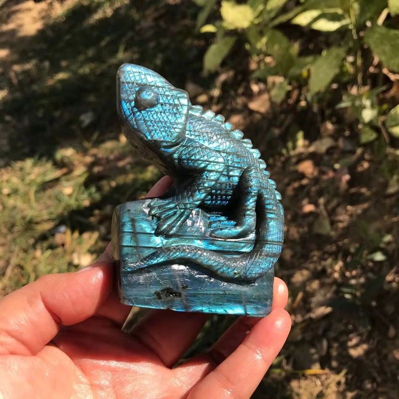 TAIHESJ Labradorit Eidechse als geschnitzte Statue in Grün und Blau, 9 cm Kristallfigur zur Dekoration und Heilung - Bild 5