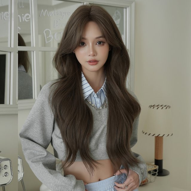 7JHH WIGS Perücke, lang, lockig, kaltbraun, Damen, 30,5 cm - Bild 1