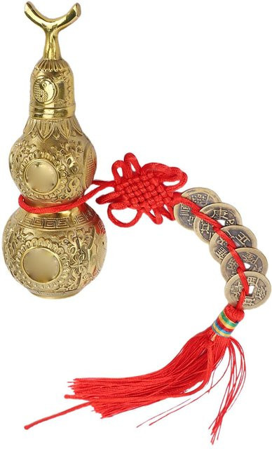 Igeteck Feng Shui Messing Kürbis Wu Lou Ornament in Gold mit 5 Chinesischen Münzen für Reichtum und Gesundheit - Bild 1