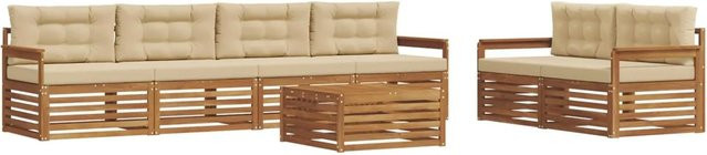 vidaXL Outdoor-Sofagarnitur 7-teilig aus Akazienholz mit Kissen in Natur und Beige - Bild 1