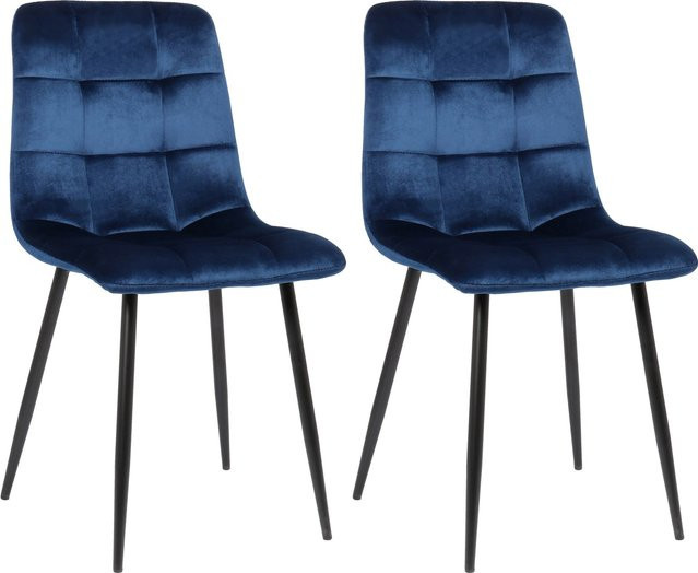 TPFLiving 2er Set Esszimmerstühle Till in Blau mit Samtbezug und matt schwarzem Metallgestell - Bild 1
