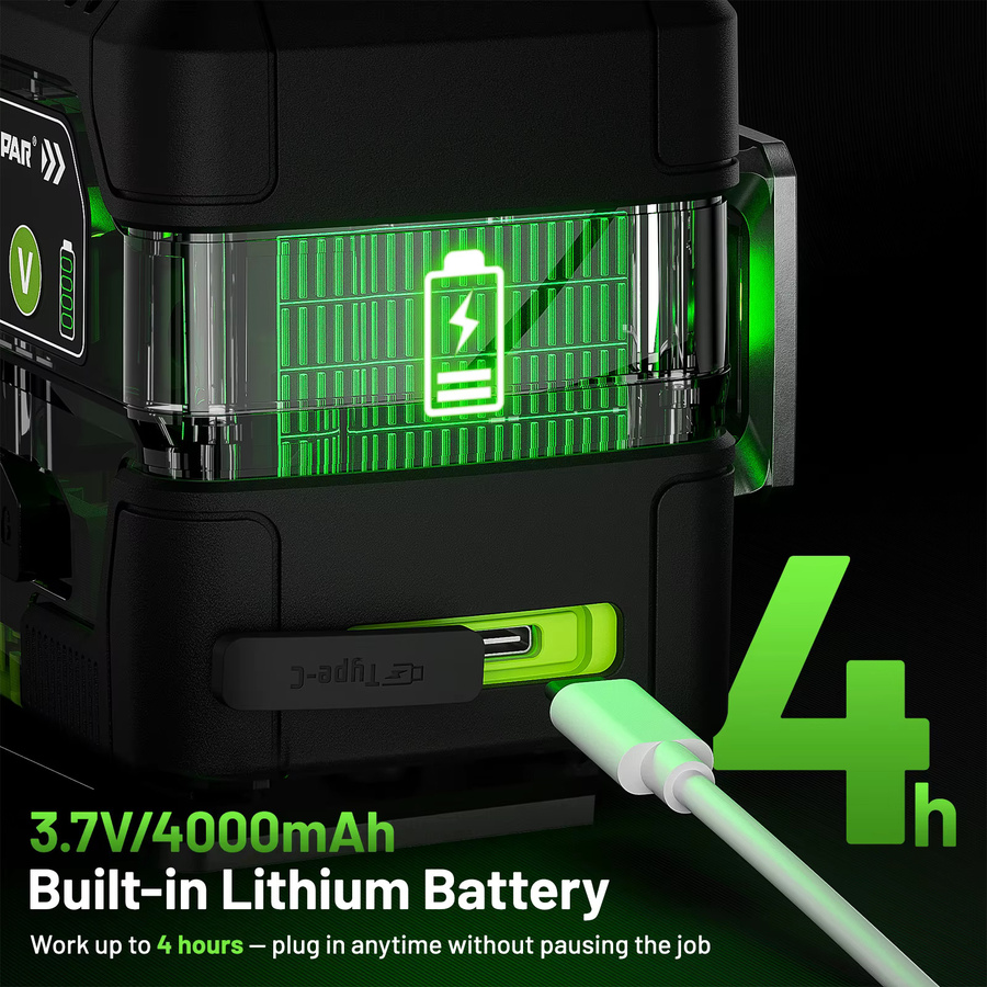 Huepar Y04CG 4D Kreuzlinienlaser mit grüner Laserlinie, digitaler Winkelanzeige und wiederaufladbarem Li-Ionen-Akku - Bild 6