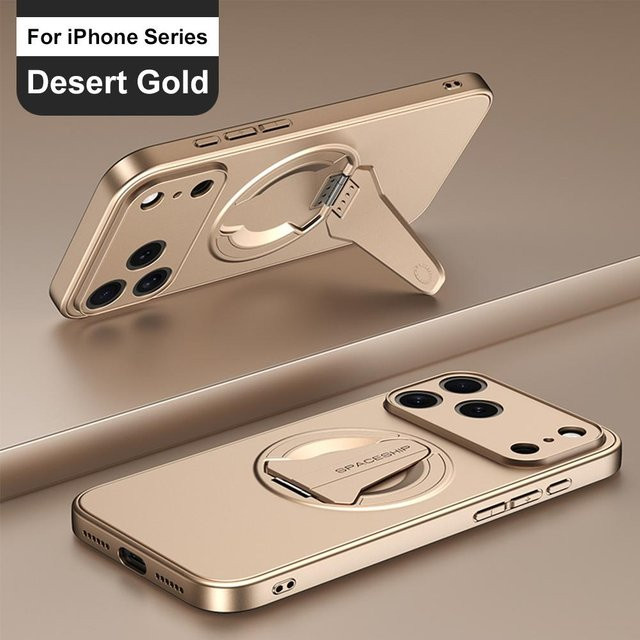 Magnetische iPhone Hülle mit Linsenschutz und faltbarem Ständer für iPhone 16, 15, 14, 13 Pro Max und Pro in Gold - Bild 1