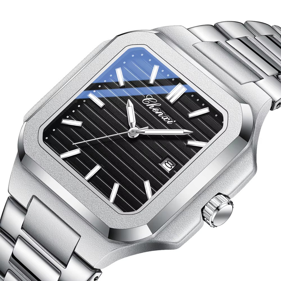 CHENXI Armbanduhr, Quarz, Edelstahl, Eckig, Schwarz, Herren - Bild 5