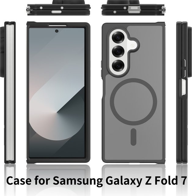 UYUXIO Matte Handyhülle für Samsung Galaxy Z Fold 7 mit Magnet und vollständiger Abdeckung in Schwarz und Transparent - Bild 1