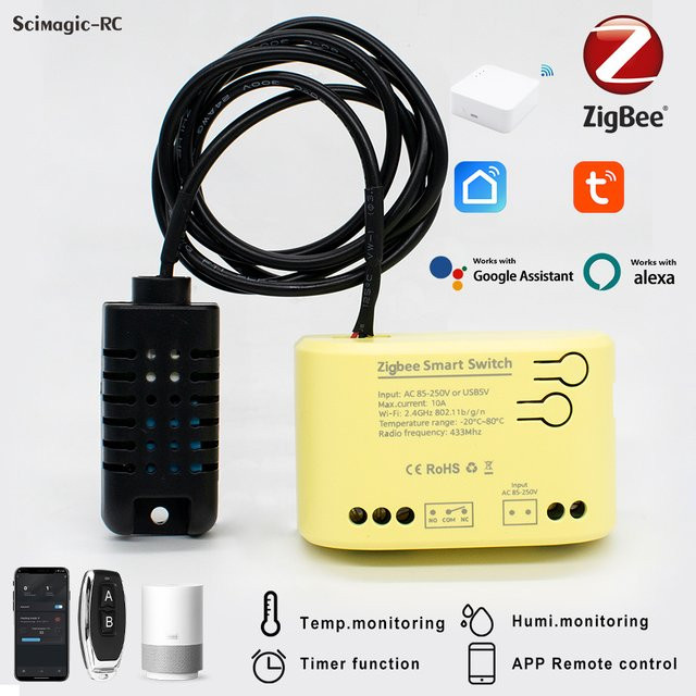 Tuya Zigbee Trockenkontakt Intelligenter Schalter mit Temperatur-Feuchtigkeitssensor und Thermostat in Weiß, Alexa-kompatibel - Bild 1