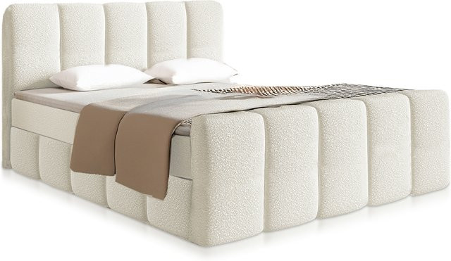 Juskys Boxspringbett Manitoba mit Topper und hochwertiger Polsterung, Farbe: Creme, B/T/H: 180 x 200 cm - Bild 1