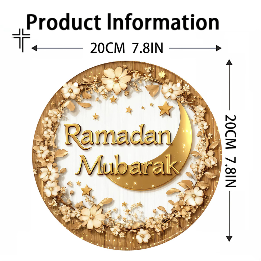 CIFBUY Ramadan Mubarak Hängeschild aus Porzellan mit Halbmond und floralem Design in Gold und Weiß - Bild 2