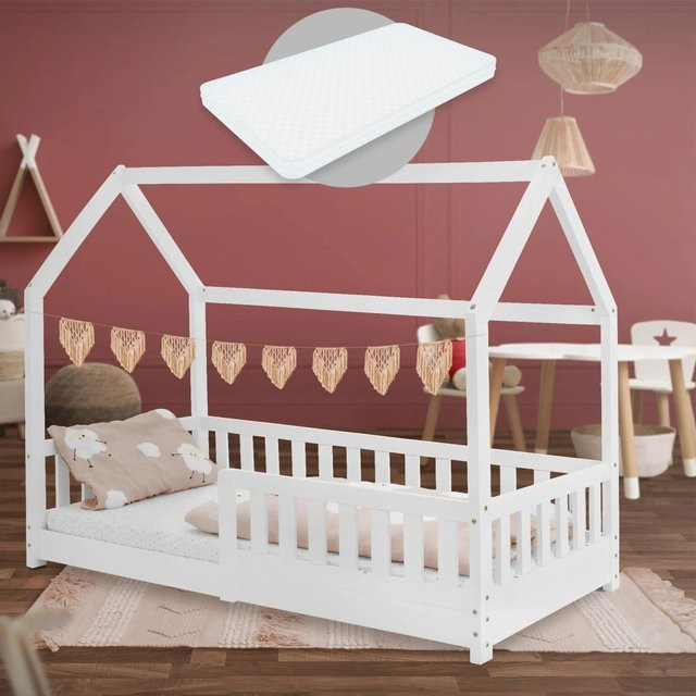 ML-Design Kinderbett Hausbett aus Kiefernholz in Weiß inklusive Matratze und Rausfallschutz, B/T/H: 160 x 80 x 132 cm - Bild 2