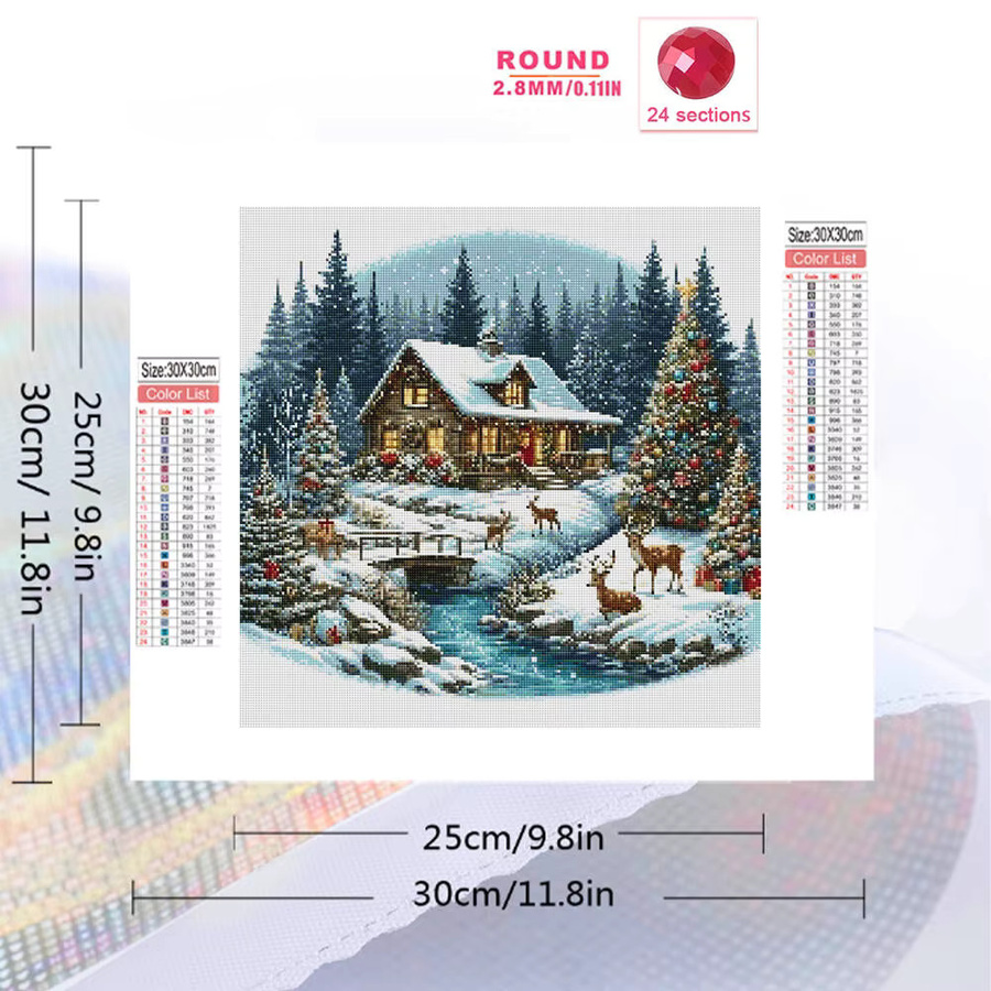 YUTTEE Diamantmalerei Winterlandschaft mit Haus und Weihnachtsbaum als DIY Mosaik Wandkunst, Mehrfarbig - Bild 2