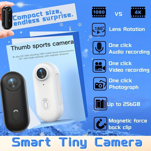 JETO UHD Mini POV Action Cam mit 1080P WiFi und 4K Unterstützung, Magnetische Wireless Kamera in Schwarz für Motorrad, Outdoor Sport und Vlog Videos - Bild 1