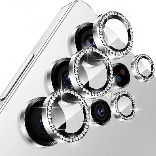 Samsung Kamera Objektiv Schutzring HD Shiny Diamond Metall für Galaxy S25 S24 S23 FE Ultra Plus in Schwarz - Bild 1