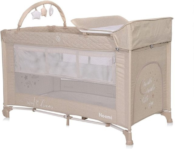 Lorelli Reisebett Noemi in Braun und Beige mit 2 Ebenen, Wickelauflage, Spielbogen und Tragetasche - Bild 1