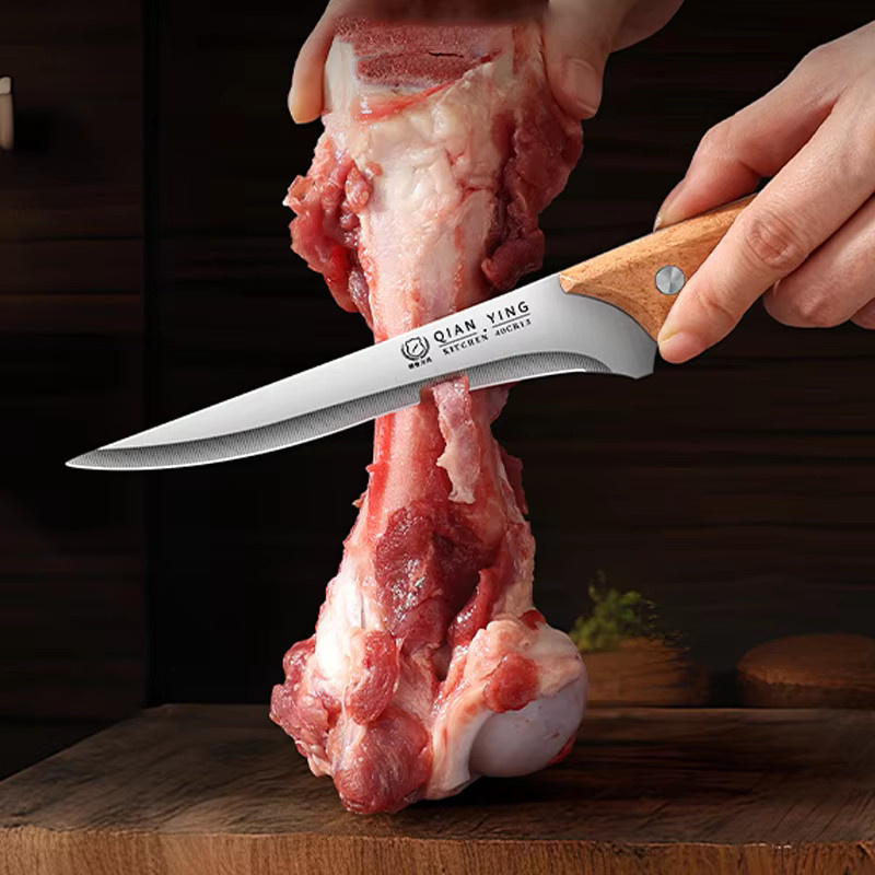 YRIDEFE Ausbeinmesser aus Edelstahl in Silber mit Holzgriff für Fleisch und Metzgerei - Bild 5