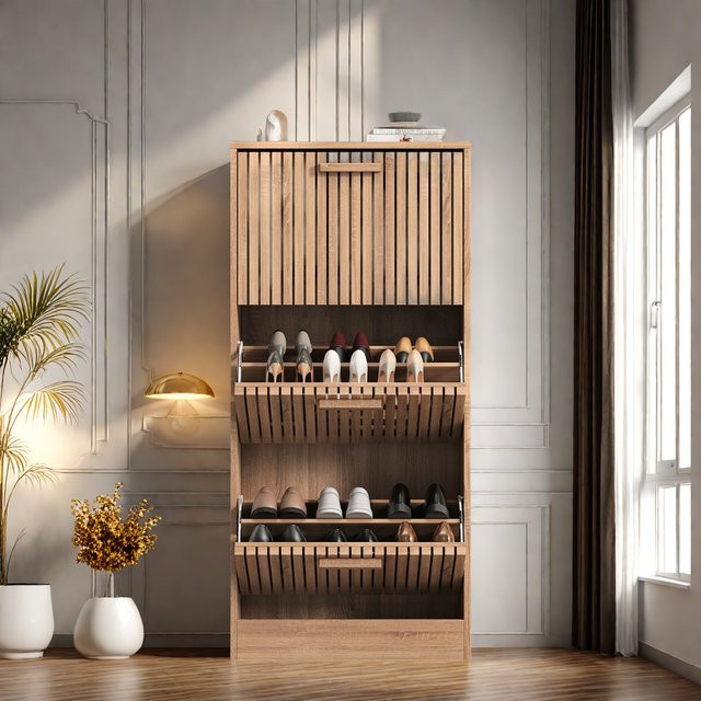 Rosahqnda Beistelltisch aus Massivholz als Schuhschrank mit aufklappbarem Deckel in Braun und Multicolour - Bild 1