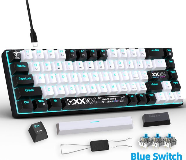 HXSJ Mechanische Gaming-Tastatur mit blauen Schaltern, 68 Tasten, Weiß - Bild 1