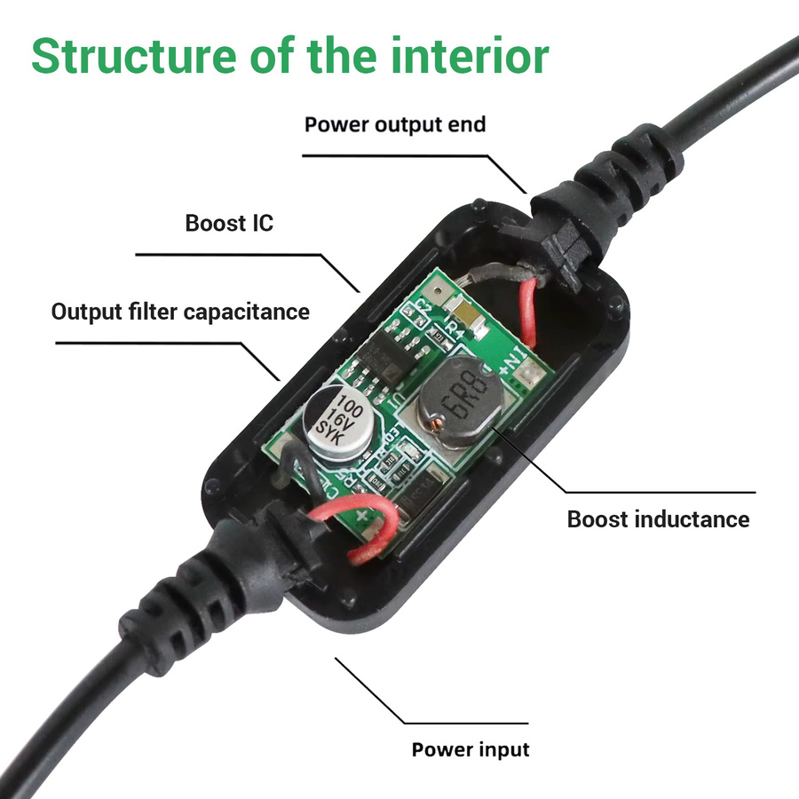 WYMECT USB-C auf Auto-Zigarettenanzünder-Adapter Step-Up-Kabel für 9 V und 12 V, Schwarz - Bild 3