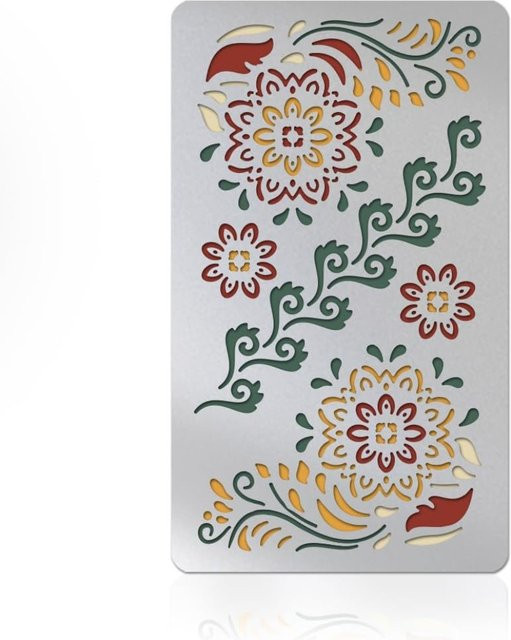 Wiederverwendbare Edelstahl-Bastelschablone mit Blumenmuster in Silber für Holzschnitzerei und Holzverbrennung - Bild 1