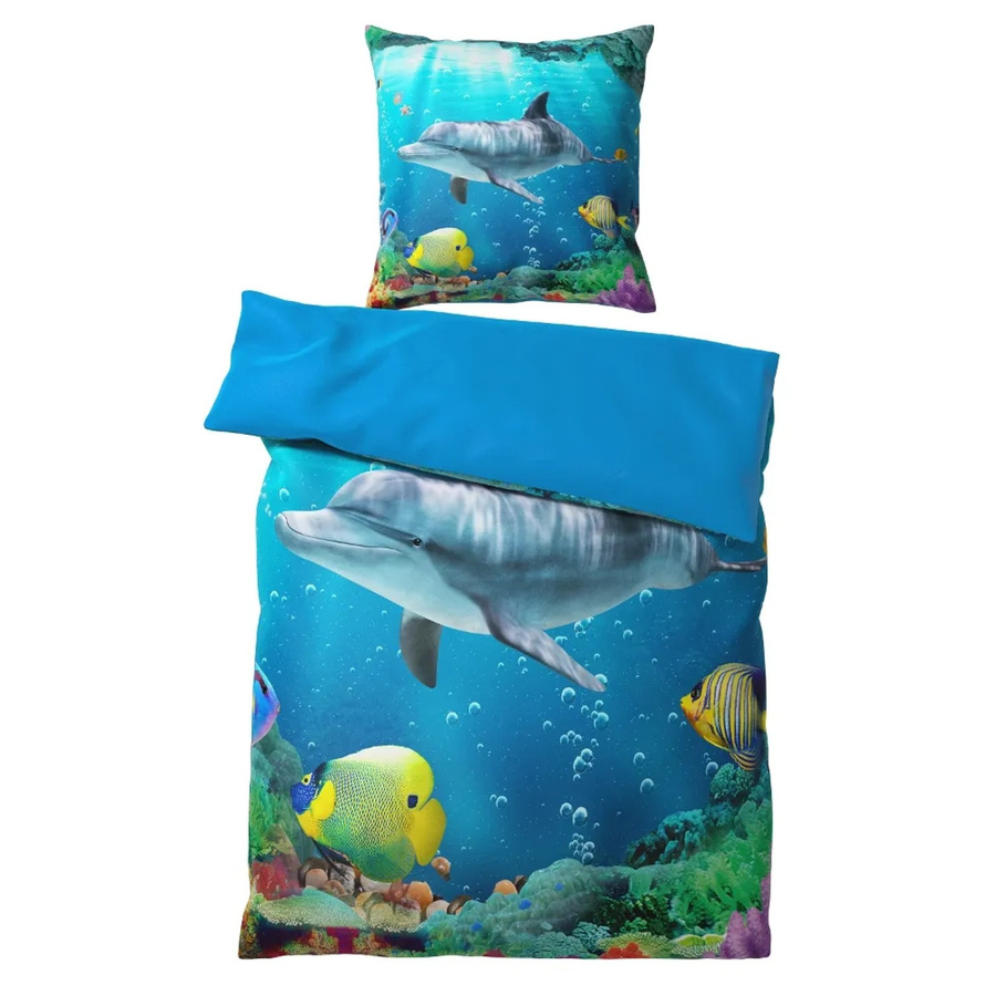 Sanilo Bettwäsche 2-teilig Delphin Blau aus Baumwolle, B/H: 135 x 200 cm und 80 x 80 cm - Bild 2