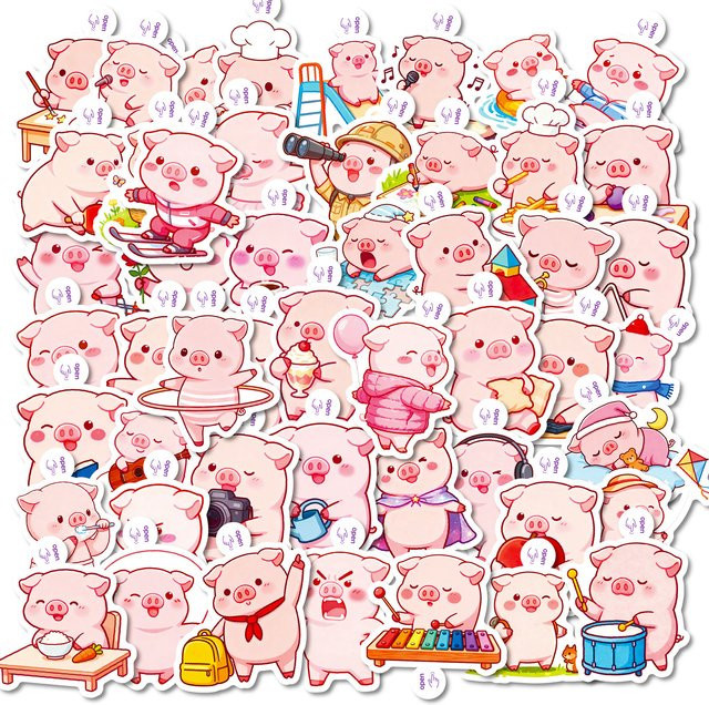 50 Stück Cartoon Rosa Schwein Aufkleber für Schreibwaren, Notebooks und Dekoration - Bild 1