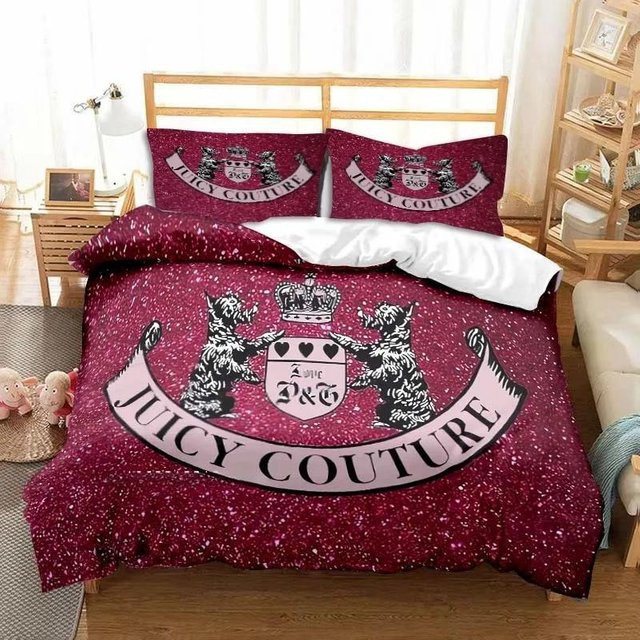 Gu Tao 3-teiliges Juicy Couture Doppelbettwäsche-Set mit 3D-Grafik in Pink, B/H: 150 x 200 cm - Bild 1