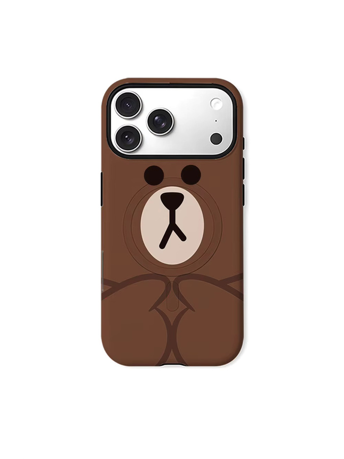 Aurbe 2-in-1 MagSafe Hülle mit mattem Schutzfilm für iPhone 17 16 15 14 Plus Pro Max, stoßfeste Hartschale mit Braunbär-Design, Braun - Bild 7