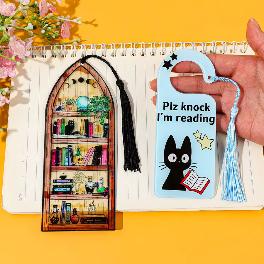 Niedriges Acryl-Lesezeichen mit Katzen-Motiv und Text Plz Knock I'm Reading in Mehrfarbig - Bild 3