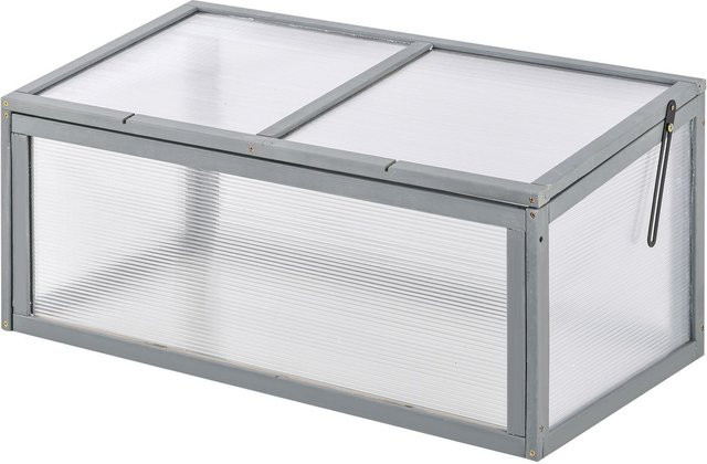 Outsunny Frühbeet aus Holz und Polycarbonat mit aufklappbarer Abdeckung in Grau, B/T/H: 90 x 46 x 40 cm - Bild 1