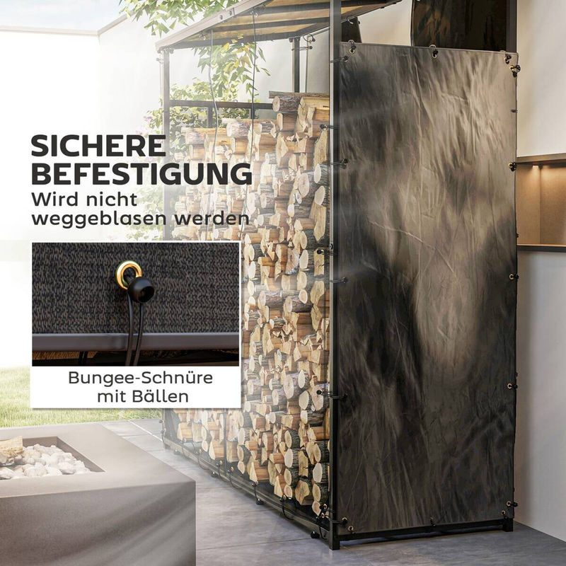 Outsunny Kaminholzregal Abdeckung aus Polyester in Schwarz, B/H/L: 62 x 0,1 x 148 cm - Bild 4