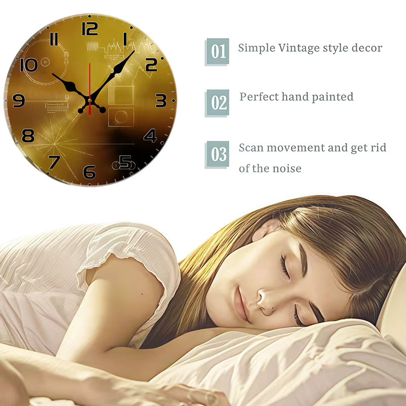 Tech Style Runde Wanduhr aus Acryl in Gold, geräuschlose analoge Wanduhr mit modernem Design für Wohnzimmer und Büro, Durchmesser: 25 cm - Bild 4