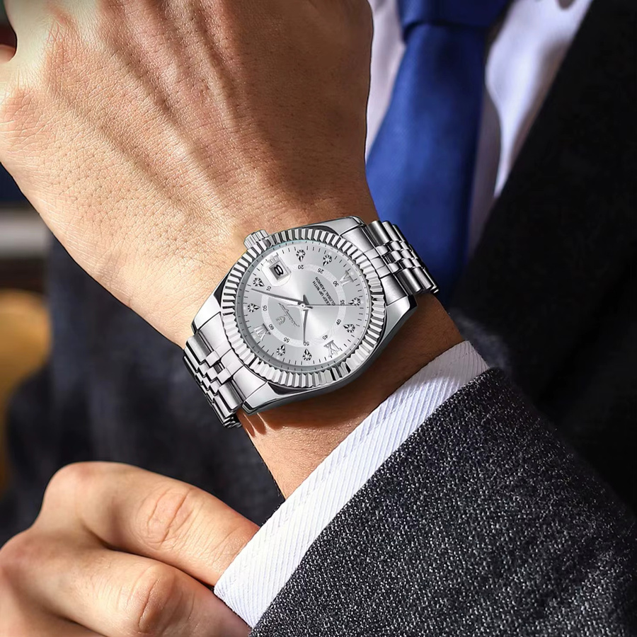 POEDAGAR Armbanduhr Quarz, Edelstahl, Schwarz, Herren, Datum - Bild 6