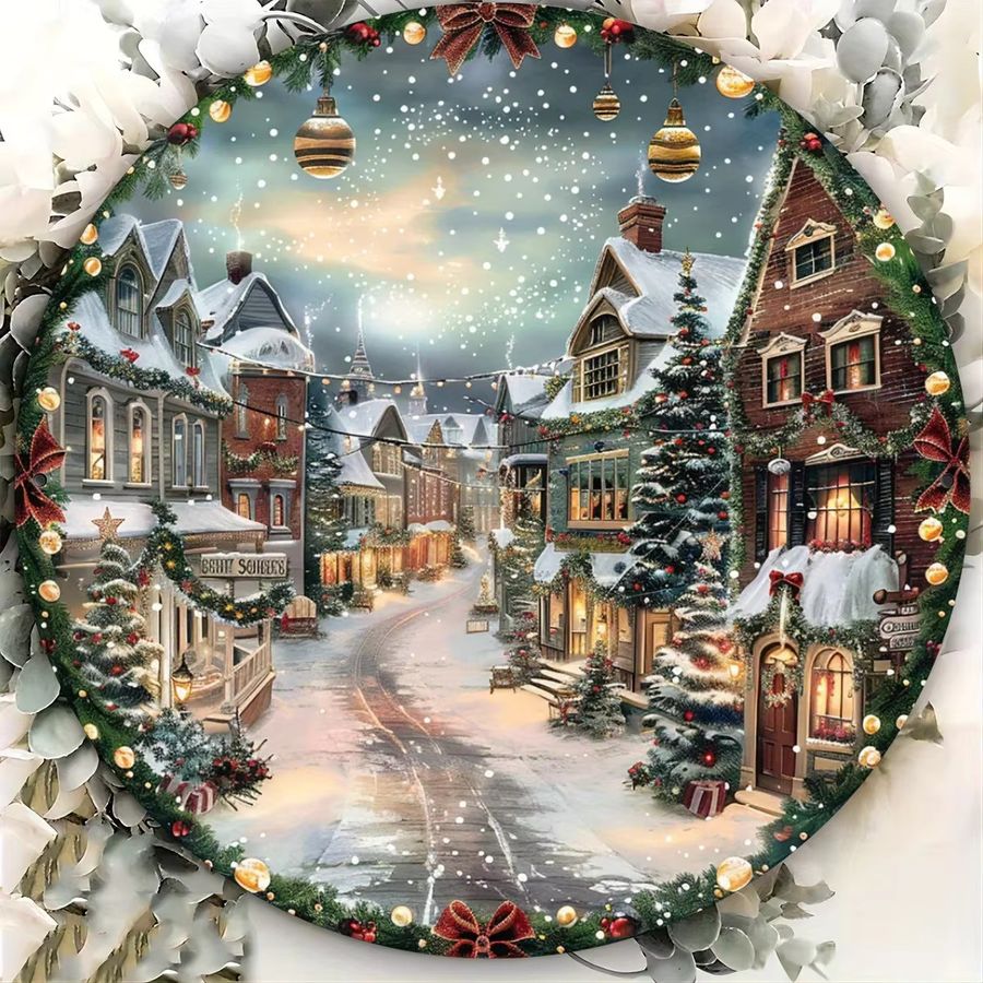 Potdemiel Magical Snowy Night Vintage Aluminiumschild Weihnachts-Wanddekoration B/H: 20,3 x 20,3 cm - Bild 4