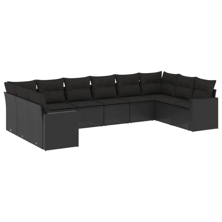 vidaXL 10-teilige Garten-Sofagarnitur in L-Form aus Polyrattan mit Kissen in Schwarz - Bild 2