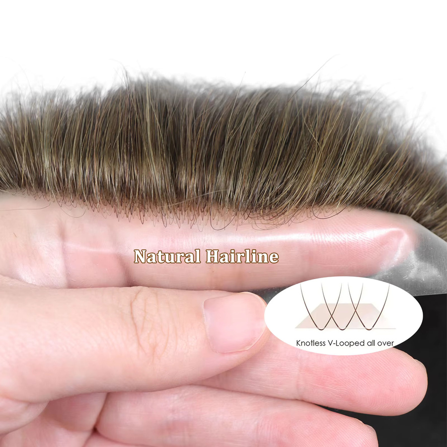 Bfirehair Echthaar-Toupet für Herren, Aschbraun, Voll-PU-Haut - Bild 2
