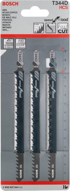 Bosch Stichsägeblatt T 344 D Speed for Wood HCS für Holz, 3er-Pack, Länge: 152 mm - Bild 2