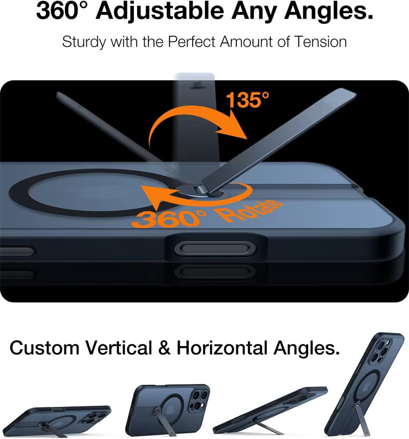 NMEGOU MagSafe Schutzhülle mit integriertem 360 Grad verstellbarem Metallständer für iPhone 17 16 15 14 13 12 Pro Max Plus in Schwarz - Bild 2