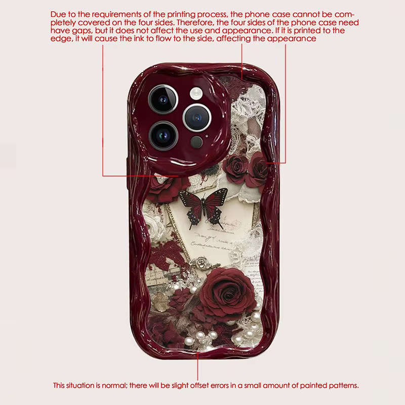 Wolkerfly Handyhülle mit Schmetterlings-Design in Weinrot und Creme für iPhone 11 bis iPhone 17 Pro Max - Bild 4